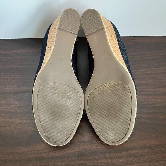Kelly & Katie Cork Wedge Peep-toe Pumps in Dk Blue Denim Size 8.5 - Picture 7 of 9